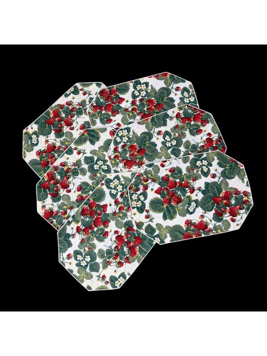Other - Quilted Strawberry Placemats Octagon Vintage Cottagecore Granny Table Decor Red